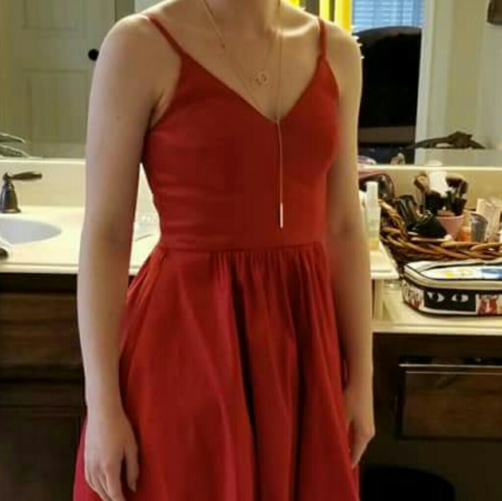 Red long high-low prom dress
